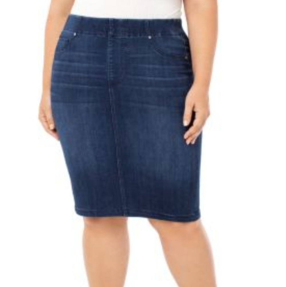Liverpool Los Angeles Denim Pencil Skirt | Pull-On Stretch Jean Skirt | Size 18W